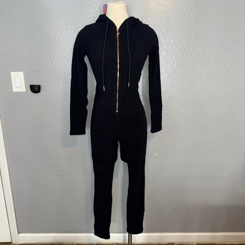 Yitty Pet Me Heart Pocket Jumpsuit Caviar Black Fuzzy Fleece One Piece XS New